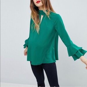 ASOS Maternity Green Ruffle Sleeve Blouse